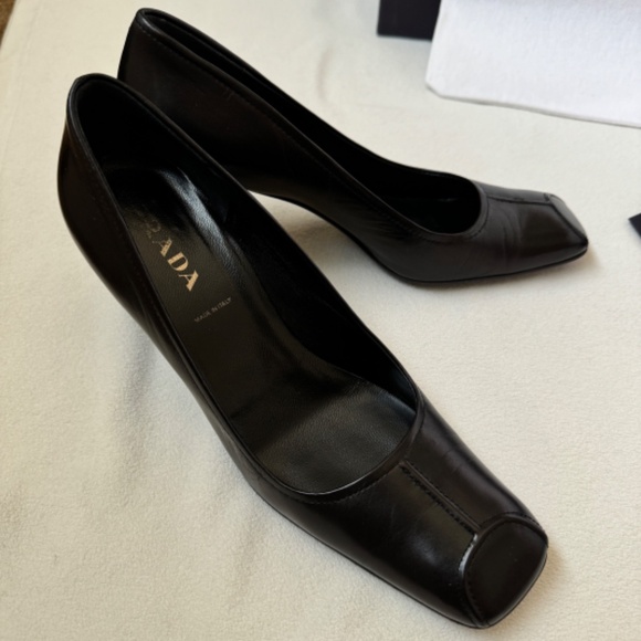 Prada Old Leisure Black Square Toe Heel 36 - Picture 2 of 7